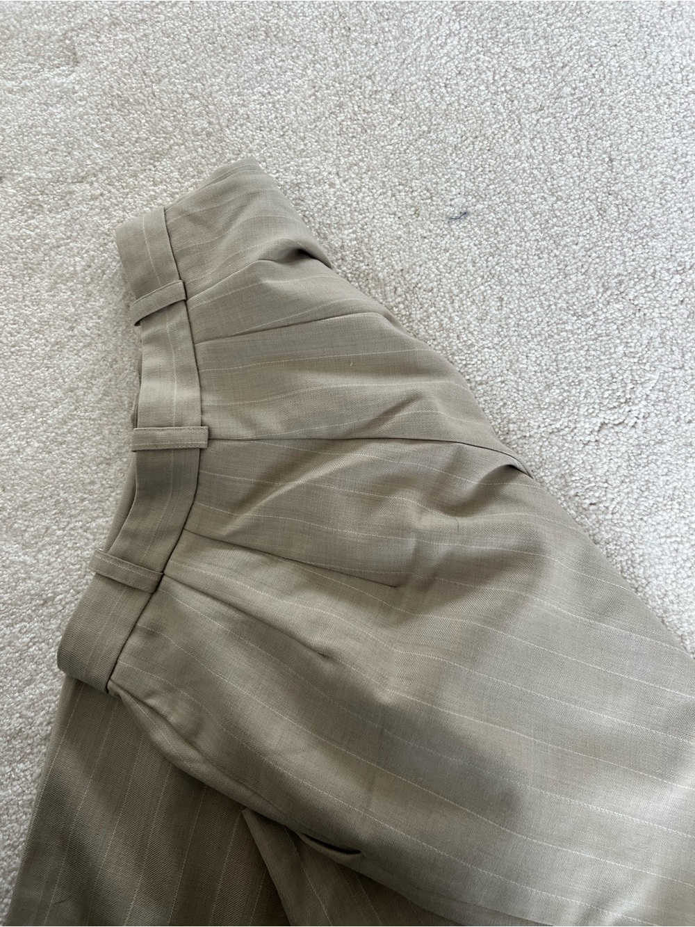 High-Rise Taupe Pinstripe Pleated Women's Trousers - Picture 4 of 7